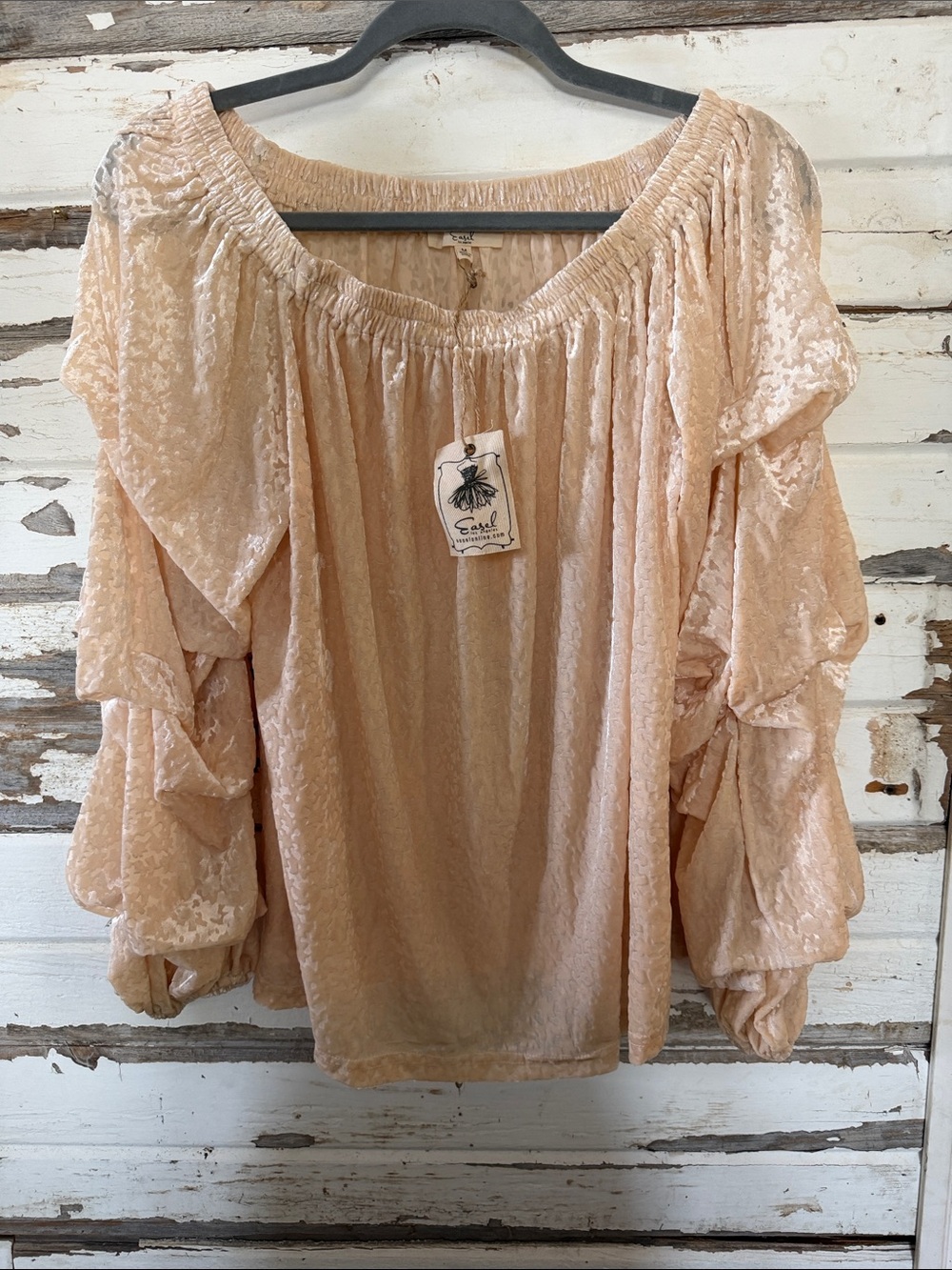Women's Blush Velvet Peasant Top - Lightweight Ruffled Sleeves